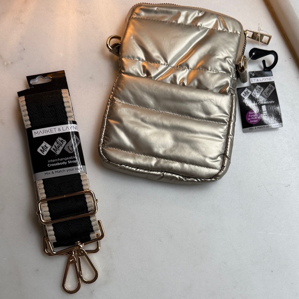 Silver Quilted Crossbody Bag with Strap
